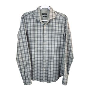 BOSS Hugo Boss Roan Kent Slim Fit Gray Plaid Flannel Shirt Medium